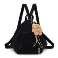 Mochila negra de ante para mujer con bonito colgante de peluche de oso, bolso casual - Negro