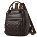 Mochila casual de cuero suave marrón oscuro con bolsillo delantero acolchado y correas. - Café
