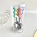 Macaron color three-bead stainless steel spoon and fork set with clear portable storage barrel. - Mixed Color 5-Piece Boxed Set