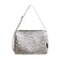 Bolso de lona con estampado de leopardo gris, bolso de hombro grande y elegante para mujer diario. - Blanco
