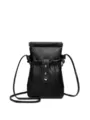 Bolso cruzado para teléfono de cuero PU negro con cordón y un bonito dije de corazón. - Negro