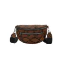 Bolso bandolera de serpiente marrón, riñonera casual elegante con correa negra ajustable y cómoda. - Tostado