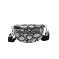 Fashion black and white snake print crossbody bag, stylish fanny pack with adjustable strap. - White