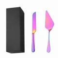 Ensemble de couteau et pelle a tarte en acier inoxydable avec coffret et dimensions - Set Multicolore (Coffret Cadeau)