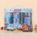 Kinder Cartoon Unterwasserwelt Schreibwaren Geschenkbox Set mit Trinkflasche Schulsachen. - Blauer Ozean-Stil