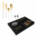 Set de couverts de 24 pièces en acier inoxydable avec finition dorée et poignées - Boîte cadeau à double porte / Platine