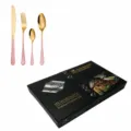 set de couverts 24pcs acier inoxydable or rose couteau fourchette cuillere boite - Boîte cadeau à double porte / Rose Or