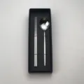 Set de couverts en acier inoxydable avec baguettes et cuillère dans un élégant coffret noir. - Baguettes et Cuillère Argentées avec Boîte Cadeau