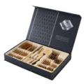 Luxueux set de couverts dorés 24 pièces en acier inoxydable dans un élégant coffret cadeau. - Ensemble de 24 Pièces / Or