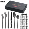 set de couverts 48 pieces en acier inoxydable noir mat avec coffret cadeau pour 8 personnes - 430 Mat Set 48 Pcs / Noir
