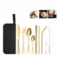 Kit de couverts portables en acier inoxydable avec sac de rangement doré camping en plein air - Style A Or / Or