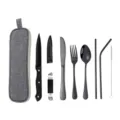 Set de couverts en acier inoxydable portable avec étui, coutellerie de camping noire. - Modèle C Noir (Set de 8 Pièces)