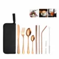 Set de Couverts en Acier Inoxydable Or Rose pour Camping Voyage avec Étui Portable - Style A Or Rose / Or rose