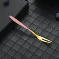 Stainless steel fruit fork, pink handle gold prong, dessert and cake fork for home use. - 304 Rose Gold