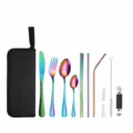 Ensemble de couverts en acier inoxydable arc-en-ciel portable avec étui pour camping - Modèle B Multicolore (Avec Ouvre-bouteille)