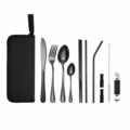 Ensemble de couverts en acier inoxydable portable avec fourchette cuillère couteau. - Modèle B Noir (Avec Ouvre-bouteille)