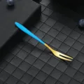 Stainless steel fruit fork, blue handle gold metal dessert fork for cake and pastry use - 304 Blue