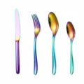 Rainbow stainless steel cutlery set 4 pieces table knife fork dinner spoon teaspoon spec - Multicolor 4-Piece Set