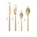 Détails du set de couverts de luxe au style rétro avec dimensions, tailles et poids indiqués. - Or