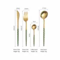 Ensemble de couverts en acier inoxydable style nordique poignees pois verts couteau cuillere. - Set de 4 pièces
