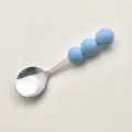 Cuillère en acier inoxydable couleur macaron avec trois perles rondes bleues, 13,5 cm à café - Cuillères en Plastique Bleues