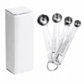 Ensemble de cuillères doseuses en acier inoxydable avec anneau et boîte blanche. - Ensemble de 4 Cuillères à Mesurer (Boîte Blanche)