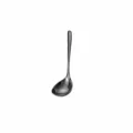 Stainless steel short handle soup spoon, 17.3cm length, elegant black finish, durable kitchen tool. - Short Handle Soup Spoon / Black