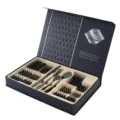Set de couverts 24 pièces en acier inoxydable avec coffret cadeau, argenterie noire. - Boîte Cadeau à Rabat / Noir