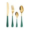 Stainless steel flatware set 4 pieces gold and green luxury cutlery knife fork spoon - Green Gold