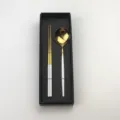 Set di posate con bacchette e cucchiaio in acciaio inossidabile con scatola regalo portatile. - Bacchette e Cucchiaio Platino con Confezione Regalo