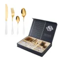Ensemble de couverts 24 pièces en acier inoxydable or et blanc avec coffret cadeau. - Ensemble de 24 Pièces / Platine
