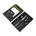 Set de couverts en acier inoxydable noir avec poignée relief blé, 4pcs couteau fourchette cuillère - Noir