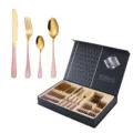 Ensemble de couverts en acier inoxydable doré 24 pièces poignée rose coffret cadeau. - Ensemble de 24 Pièces / Rose Or