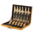 Coffret de couverts en acier inoxydable doré, service de table de luxe 24 pièces. - Boîte en Bois Dorée / Or
