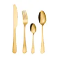 Gold stainless steel cutlery set of 4 pieces, shiny titanium finish knife, fork and spoon. - Gold