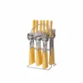 Ensemble de couverts jaunes de 24 pièces en acier inoxydable avec design fromage et support. - Lame Argentée Poignée Jaune Polie à l'Eau