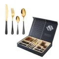 Set de couverts en acier inoxydable noir et or de 24 pièces avec boîte cadeau, fourchette, couteau. - Ensemble de 24 Pièces / Noir & Or