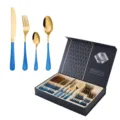 Set de couverts de 24 pièces en acier inoxydable avec manches bleus et finition dorée. - Ensemble de 24 Pièces / Bleu Or