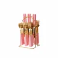 Couverts en acier inoxydable avec poignées roses style fromage, finition dorée, 24 pcs. - Lame Dorée Poignée Rose Polie à l'Eau