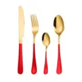 Stainless steel cutlery set in shiny gold and red 4-piece kitchen tableware variant - Rose Gold Red