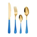 Gold stainless steel cutlery set with blue handle knife fork and spoon 4 pieces SKU - Blue Gold