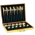 Juego de cubiertos de acero inoxidable 24 piezas cuchillo tenedor cuchara con caja - Conjunto de Caja de Madera Verde y Oro