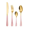Gold titanium flatware set with pink handles, 4-piece stainless steel knife fork spoon. - Pink Gold