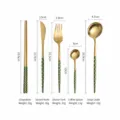 Ensemble de couverts en acier inoxydable nordique poignees tachetees vertes table des tailles - Set de 5 pièces