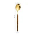 Gold stainless steel dinner spoon with wooden grain handle elegant western tableware cutlery 20cm - Gold Dinner Spoons