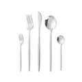 Stainless steel 5-piece flatware set with hammered handles, elegant silver cutlery for dining. - Five-Piece Set / Silver