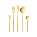 Elegant gold stainless steel cutlery set 5-piece with textured handle for modern home table dining. - Five-Piece Set / Gold