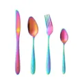 Rainbow stainless steel flatware set featuring elegant embossed handles, knife, spoon and fork. - Multicolor 4-Piece Set