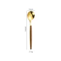 Gold stainless steel spoon with wooden texture handle, elegant cutlery 14.4cm size specification - Gold Tea Spoon
