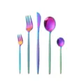 Stainless steel 5-piece cutlery set in rainbow titanium finish with unique hammered handle. - Five-Piece Set / Colorful